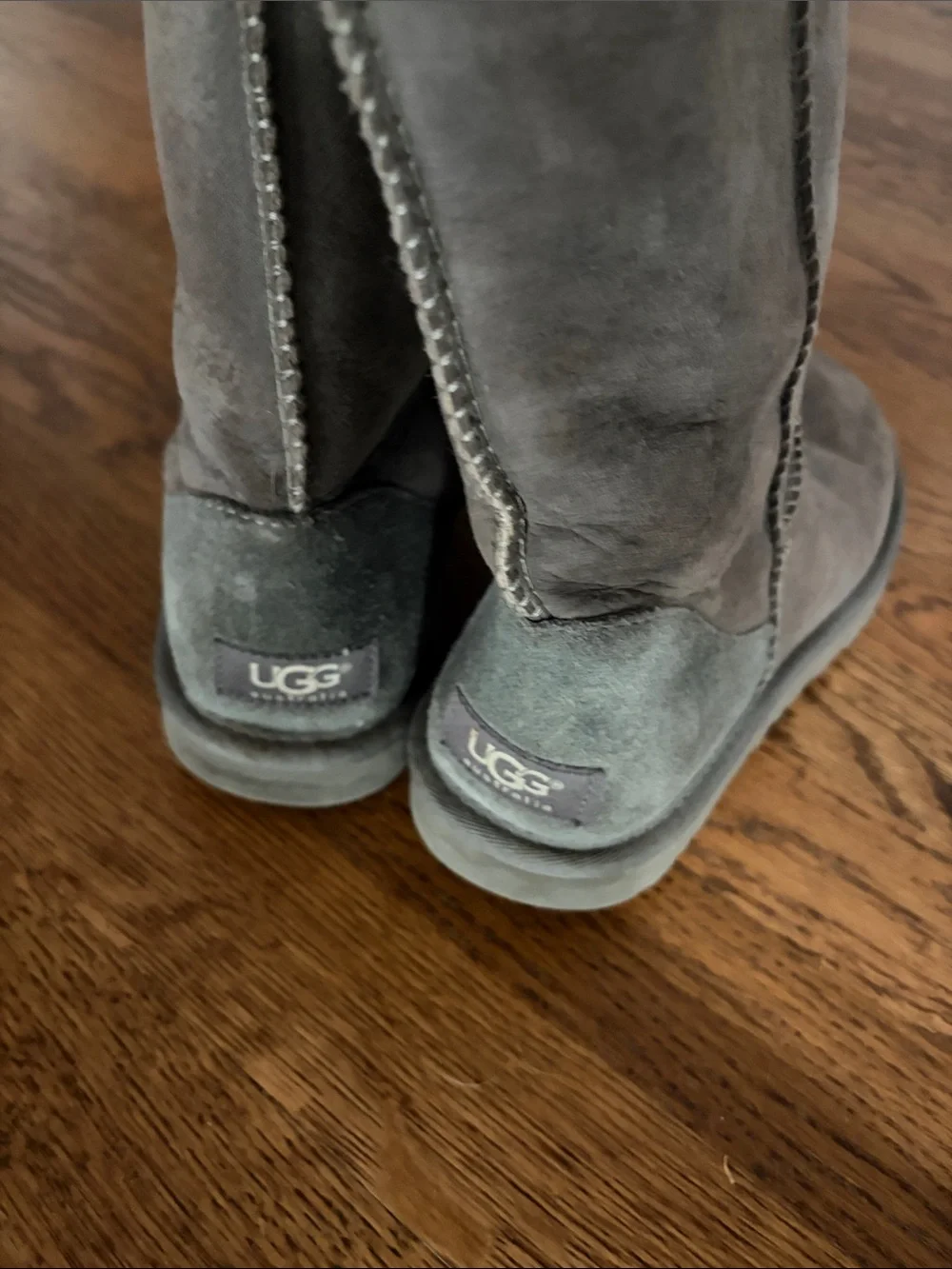 UGG Gray Suede Mid-Calf Sheepskin Boots